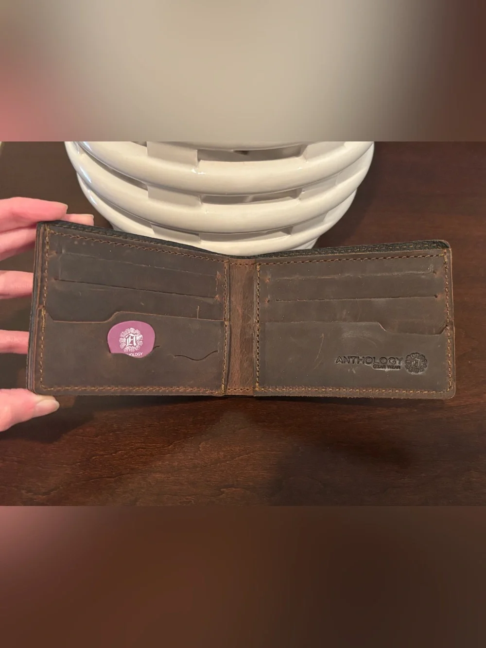 Anthology Gear Wear Minimalist Bi-Fold Leather Wallet with Pick Holders Brown